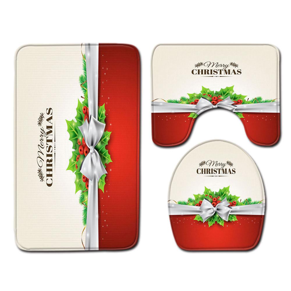 Christmas Bathroom Floor Mat Toilet Three-Piece Set