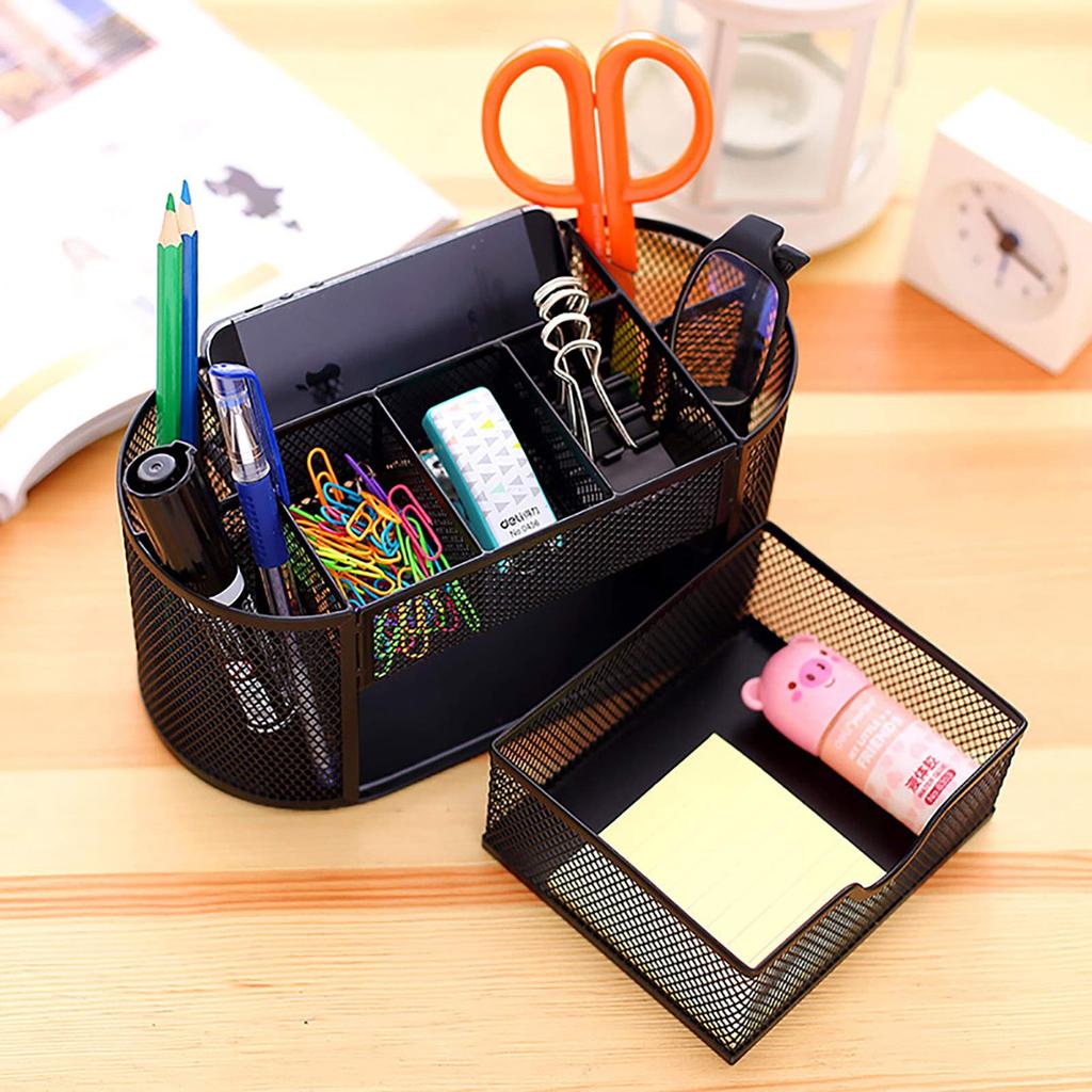VANRA Pen Holder Metal Mesh Desk Organizer with Drawer Accessory Case Multifunctional Stationery Storage Supplies 8 Sizes