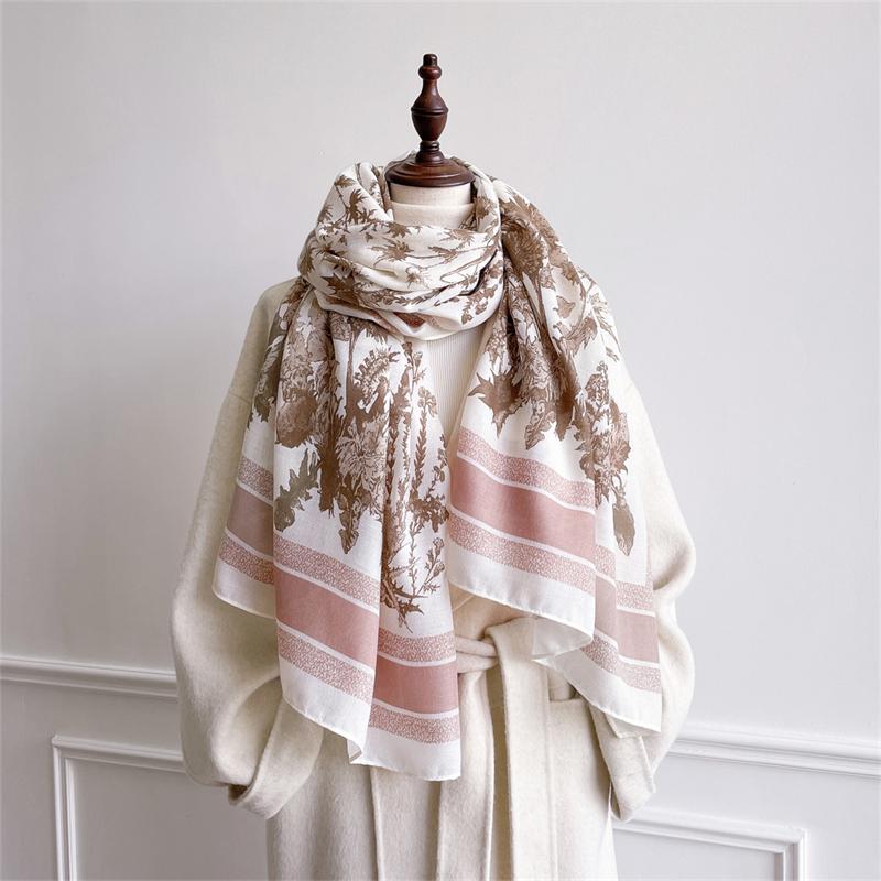 2025 Cotton Linen Scarf Women Spring Maple Leaf Pattern Warm Scarves Pashmina Hijabs Scarves Shawls Wraps Foulard Headband