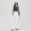 American Multi-Pocket *** Overalls White Soft Jeans Straight High Waist Casual Wide Leg Pants Trousers & Extended