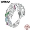WOSTU 925 Sterling Silver Jemný barevný prsten se zirkonovým peřím pro ženy Dárek k narozeninám Elegantní jemné šperky