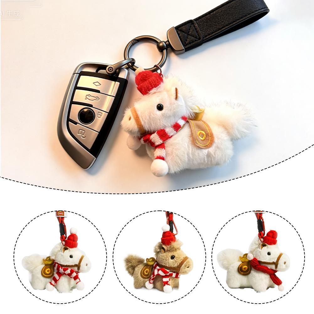 Cute Pony Keychain Plush Horse Keyring Car Ornament Decor Bag Charm Gift for Valentine House New Year Holiday Auto Accessory
