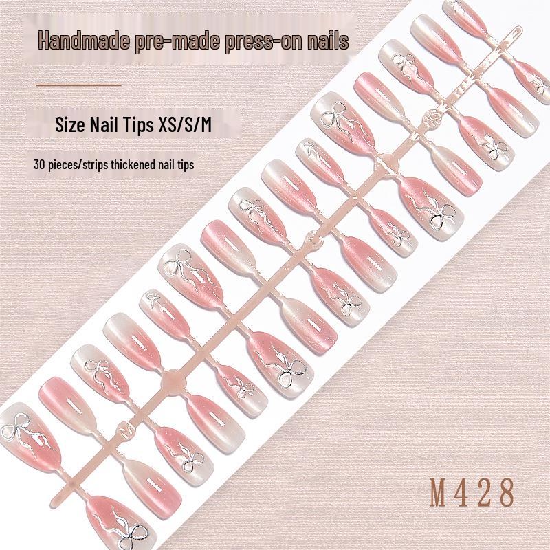 

Gilded Shimmer Blush Cat Eye Press-On Nail Tips – 30 Pieces