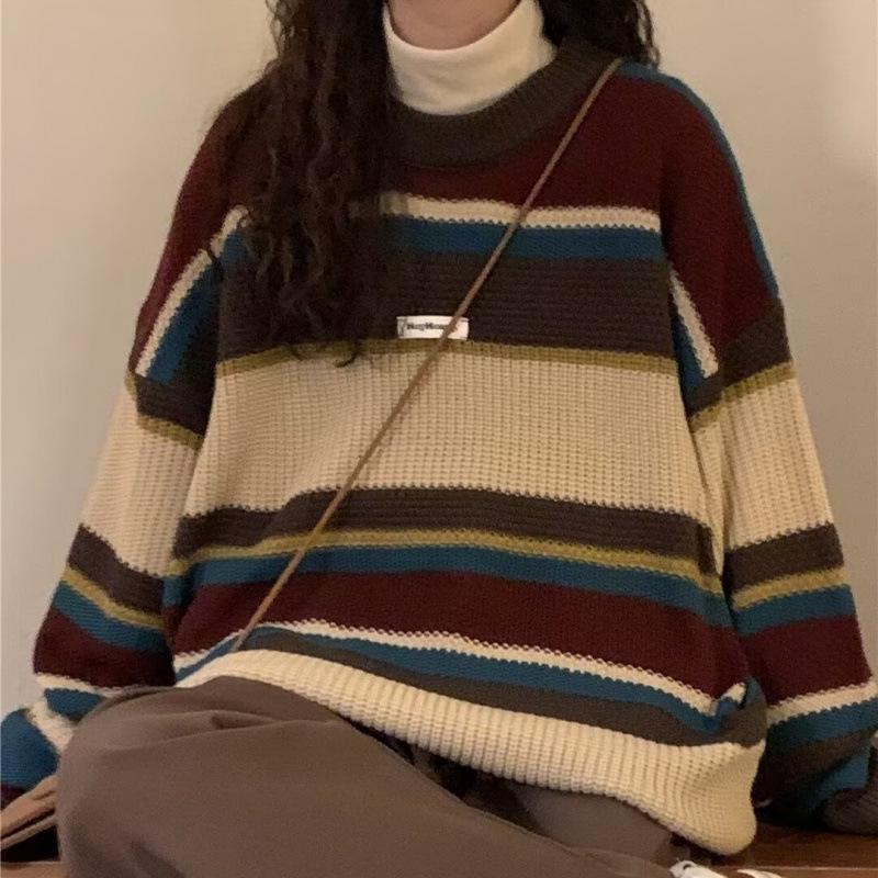 Retro Striped Unisex Knitwear - Autumn/Winter Korean Lazy Style Sweater