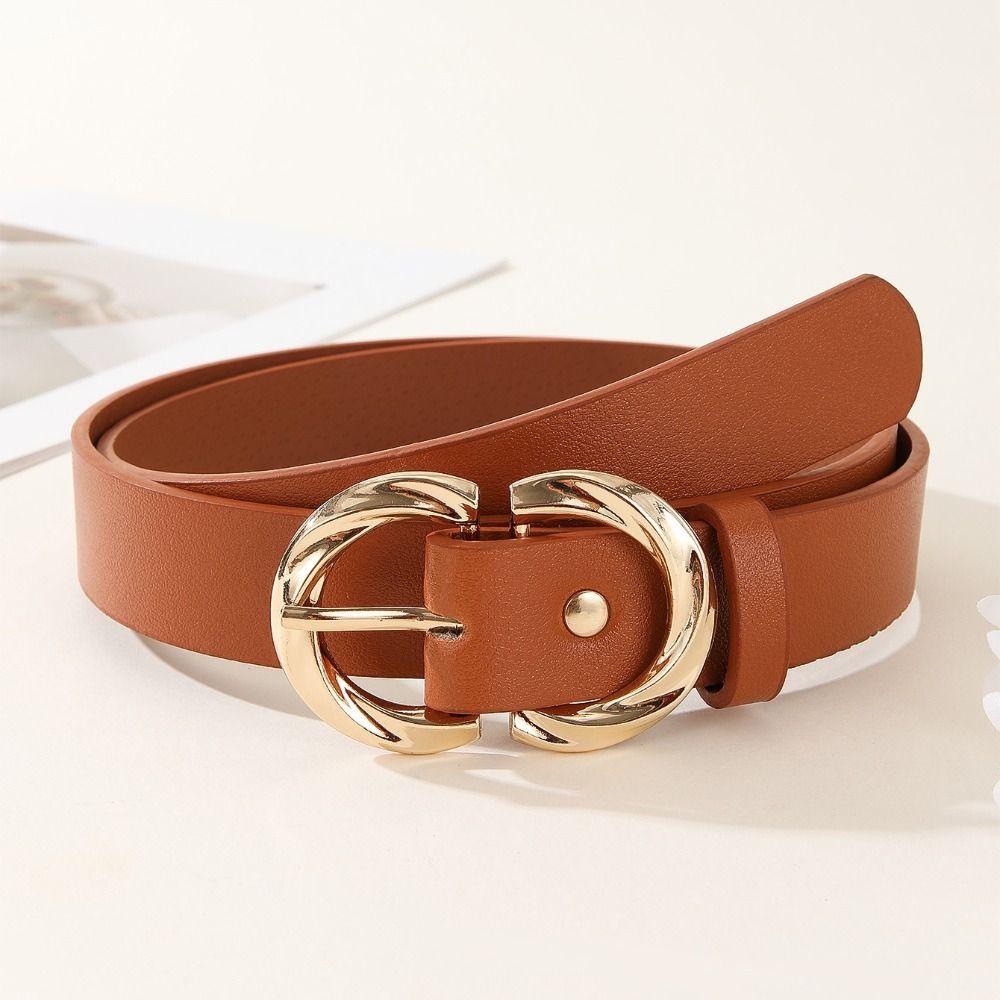 

Versatile Double D Buckle Waistband Casual Waist Strap Women Fashion Leather Belt Waist Decoration темно-коричневого кольору