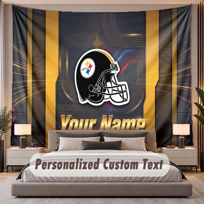Individualizuotas pavadinimo teksto gobelenas Pittsburgh Steelers Personalizuotas poliesterio sieninis gobelenas miegamajam ir kambariui