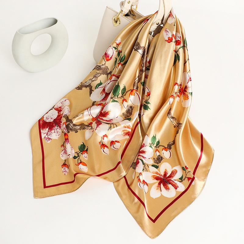 90 * 90cm New Silk Scarf Women'S Spring And Summer Decorative Scarf Sunscreen Travel Shawl Autumn And Winter Scarf Thin Edition