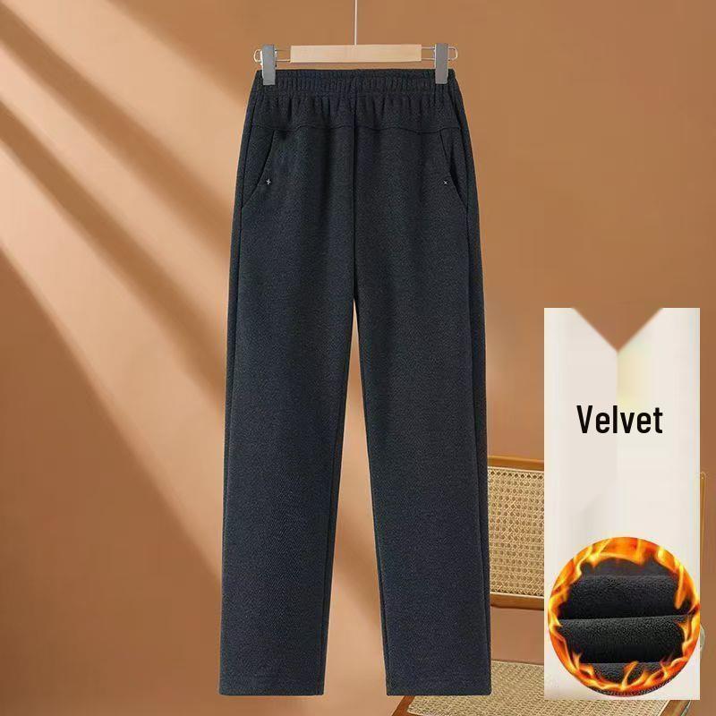 Women's High-Waisted Fleece-Lined Pants for Mature Women - Loose, Elastic Straight-Leg Design In Solid Colors