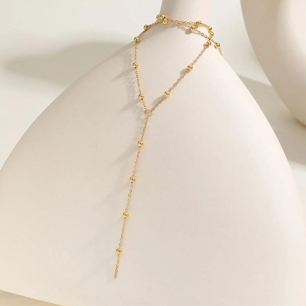 Minimalist Y-shaped Tassel Necklace for Women,Stainless Steel Bead-separated Chain Necklaces,Fashion Mother's Day Gift Jewelry