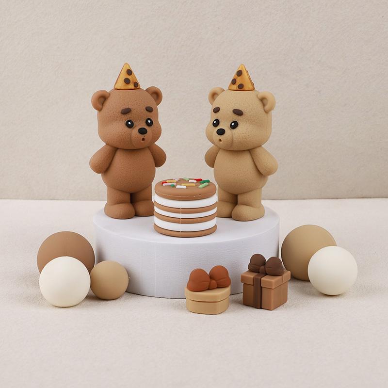 Brown Bear Cake Topper Mixed Balls Gift Boxes Cake DIY Decoration Kids Boy Girl 1st Birthday Party Favors Baby Shower Supplies