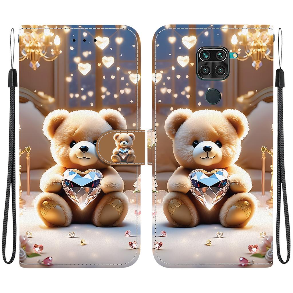 Handmade PU Leather Flip Case for Xiaomi Redmi 10X 4G/ Redmi Note 9 (4G) Anti-Slip Shockproof Cover with Wrist Strap & Heart/Rose Cat Designs