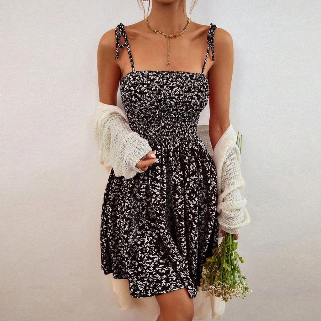Women's Summer Printed A-Line Midi Slip Dress