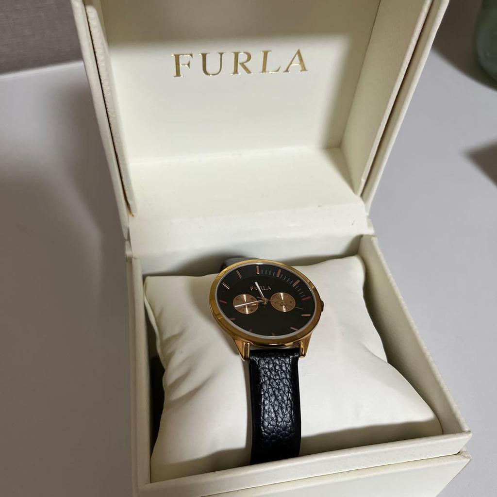 Used FURLA black gold analog watch