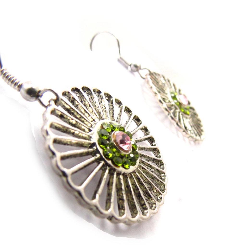 Les Trésors De Lily [J5985] - Silver Green 'Memories of the Past' Designer Earrings