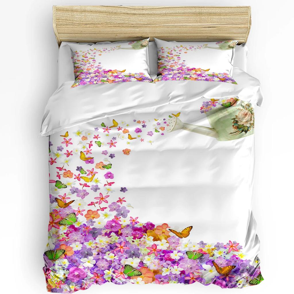 Bunte Schmetterling Blumen Blätter Schön Bettbezug 3tlg Bettwäsche Set Heimtextil Bettdeckenbezug Kissenbezüge Ohne Bettlaken