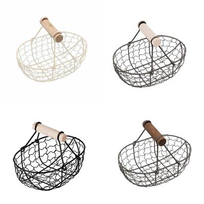 Wrought Iron Fruit Basket Picnic Basket Vintage Wedding Flower Basket With Wood Handle