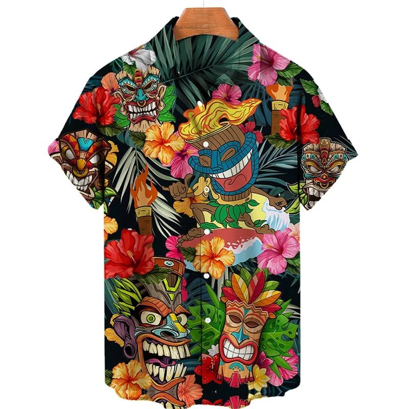 Tiki Moai Shirts Men's Clothing 3D Printed Hawaiian Vintage Civilization Horror Skull Graphic Blouses Casual Y2k Tops