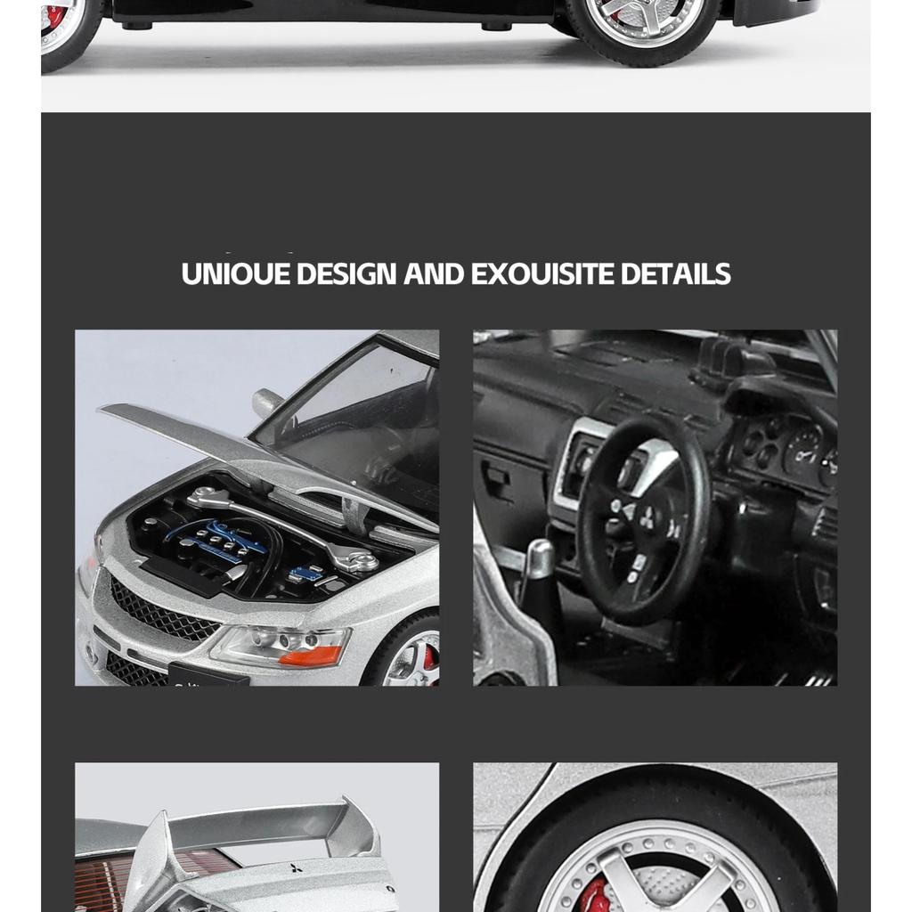 1/24 Mitsubishis Lancer Evolution Alloy Sports Car Model Diecasts Metal Racing Vehicles Car Model Sound and Light Kids Toys Gift