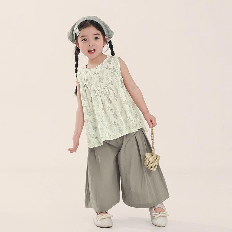 Little Girls Korean Style Sleeveless Floral Summer Casual Children Shirt Top 90cm
