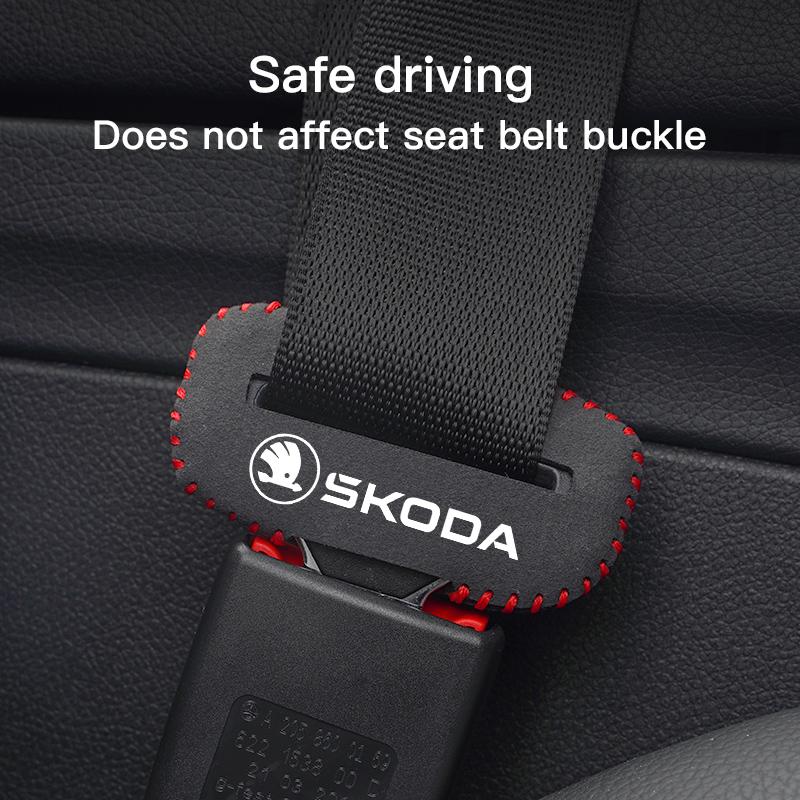 BEVX4 For New Skoda Octavia Kodiaq Fabia Safety Belt Buckle Cover for Anti-collision and Anti-scratch Protection Leather Cover