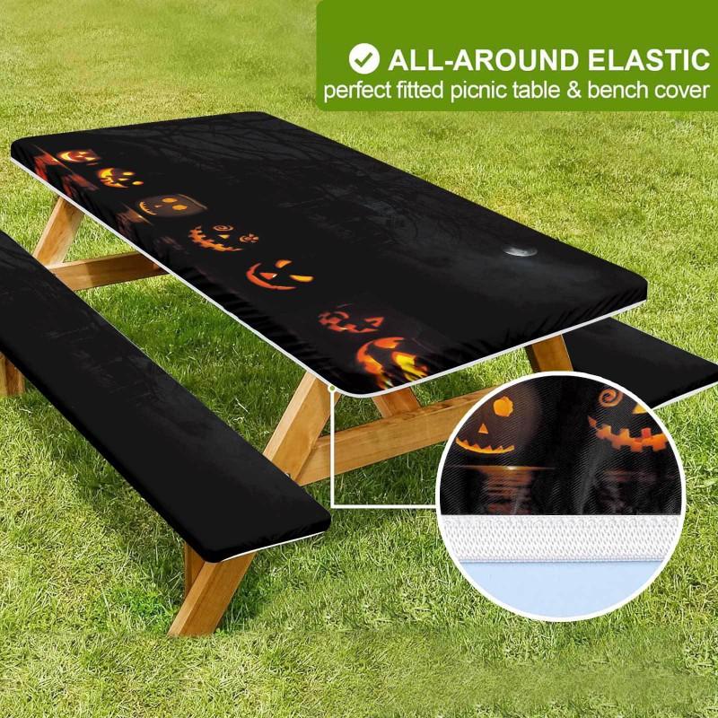 Waterproof Camping Tablecloth Set With Elastic Edge Drawstring Floral Print Rectangle Table Cover Outdoor Picnic BBQ