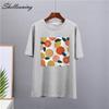 Shellsuning Casaul Kawaii Fruit Printed T Shirt Women Loose O Neck Short Sleeve Base Tees Female Simple Cotton Trendy White Tops