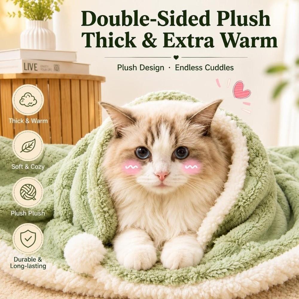 Double Layer Thicken Dog Cat Blanket Soft Warm Plush Pet Throw Blanket Pet Blanket for Sleeping