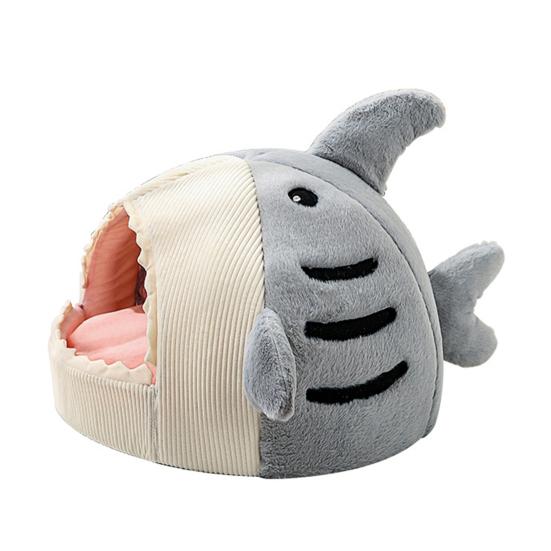 Cat Nest Cartoon Shark Shape Big Mouth Thick Cute Animal Warm Rest And Sleep Semi-closed Pet Mini House for Four Seasons