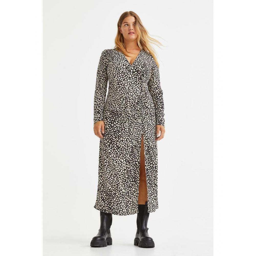 

Платье из крепа HM с пышными рукавами, черное с узором 1125033001