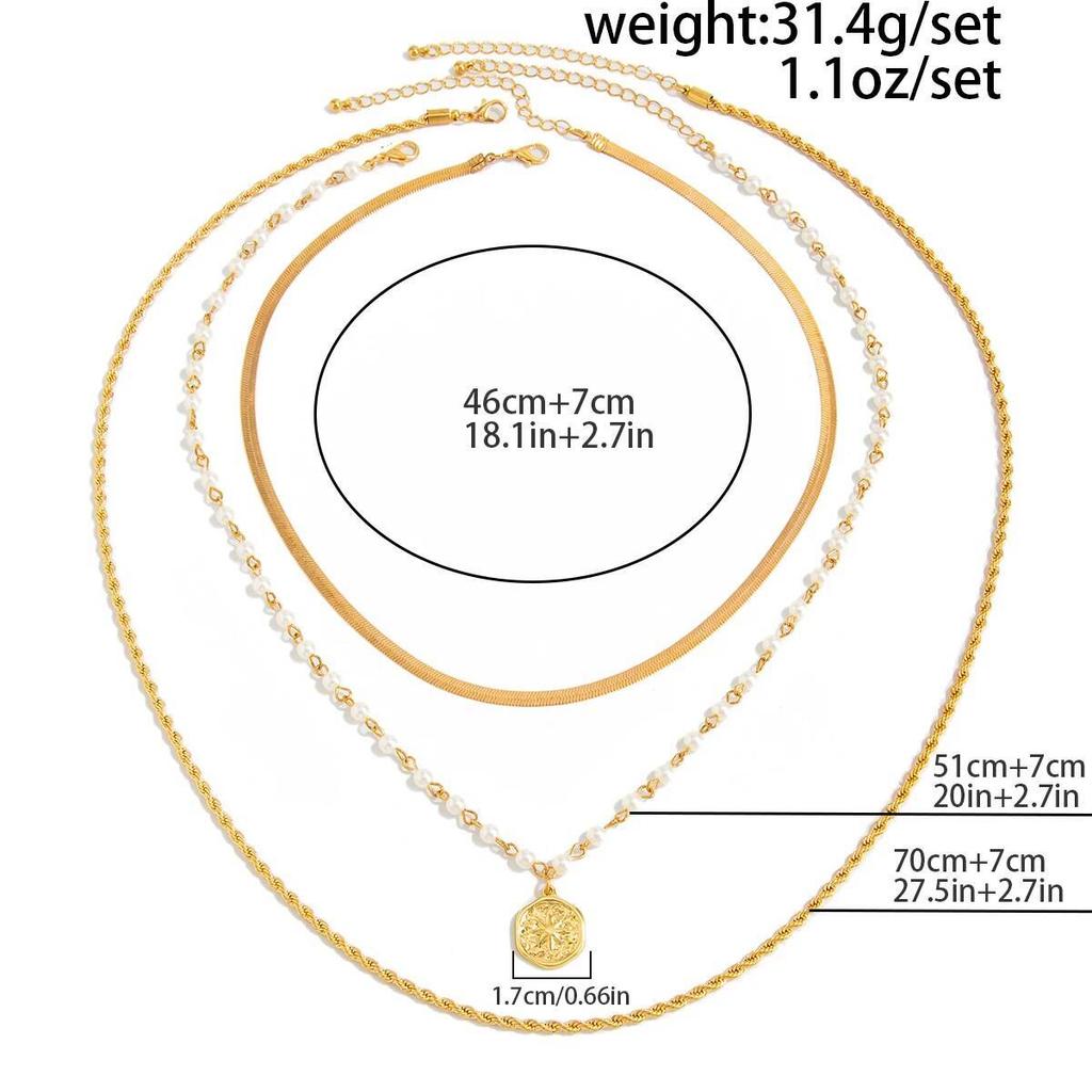 IngeSight.Z 3Pcs Trendy Imitation Pearl Coin Pendant Choker Necklace Men Punk Adjustable Gold Color Twist Chain Grunge Jewelry