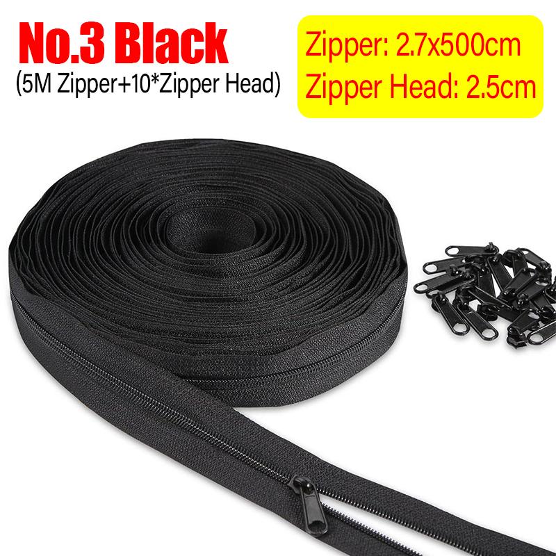 No.3 No.5 Long Nylon Coil Zippers with Auto-lock Zipper Slider for Clothing Bags Luggage Backpack DIY Craft Sewing Accessories