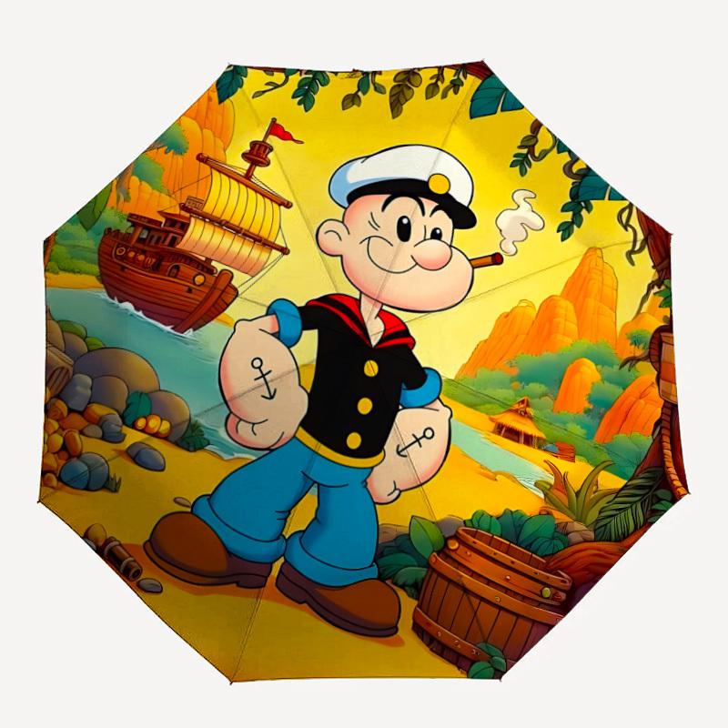 

1pc Popeye Sailor Automatic Open/Close Folding Cute Umbrella, Windproof 8-Ribs Construction, Lightweight Travel Umbrella 23