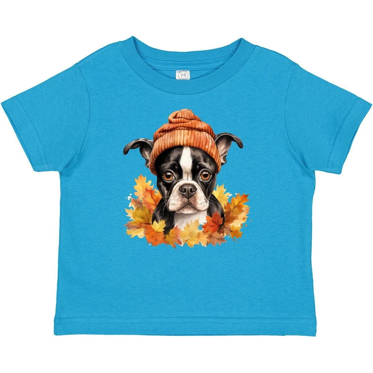 Inktastic Fall Boston Terrier Baby T-Shirt Dog Leaves Pet Animal Hat Infant Tees 100