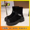 Thick-soled Heightening Suede Thin Boots Elastic Boots Women's 2025 Autumn New Retro Wind Wipe Head British Style Martin Boots
