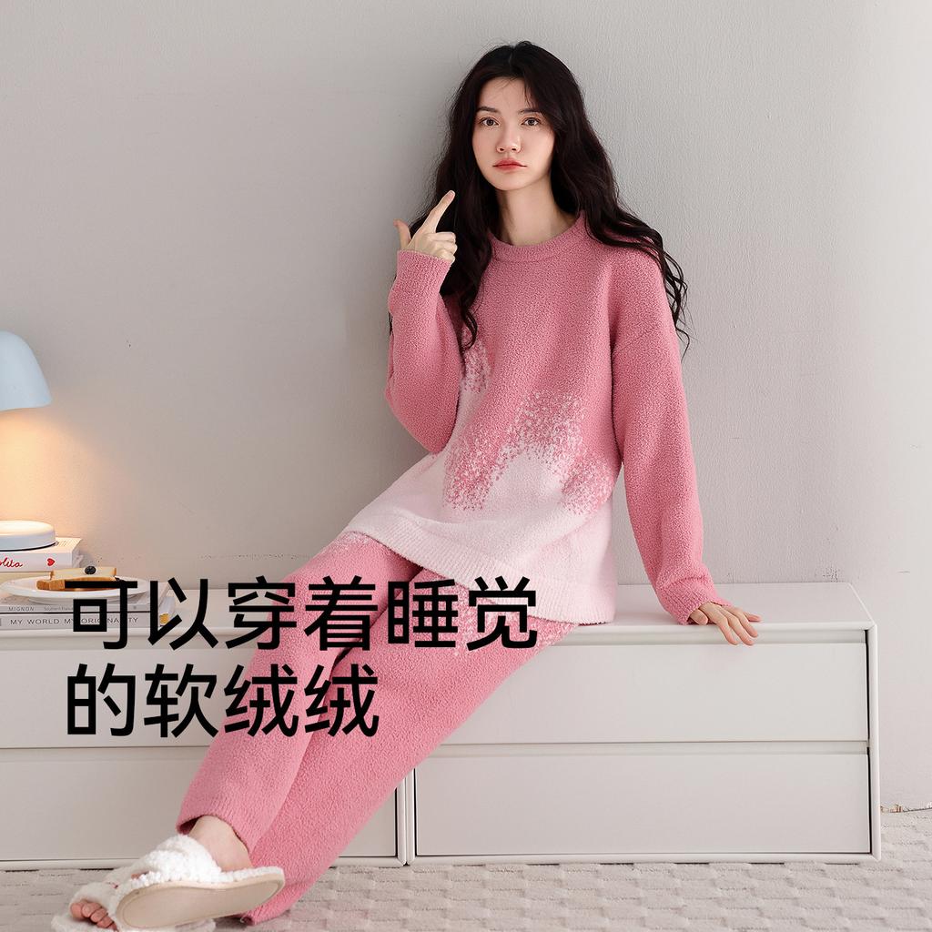 Pajamas Women'S Autumn And Winter Winter Half Fleece Thickened Fleece Women'S Coral Fleece Loungewear Set