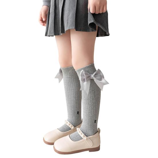 1 Pair Kids Bow Knee High Cotton Socks Cotton Long Socks Adorable Breathable Mid-Calf