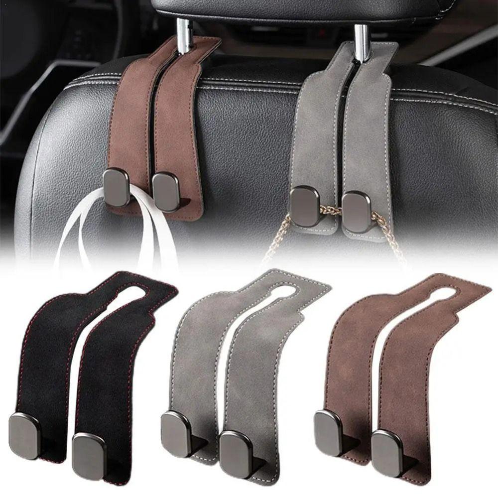 

1/2Pcs Suede Vehicle Interior Holder Double Hook Car Rear Front Seat Hanger Car Accessories Brown-1 Pc