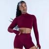 Top Fitness Feminino DFYNE Respirável Elástico Cropped Meio Zíper Manga Longa