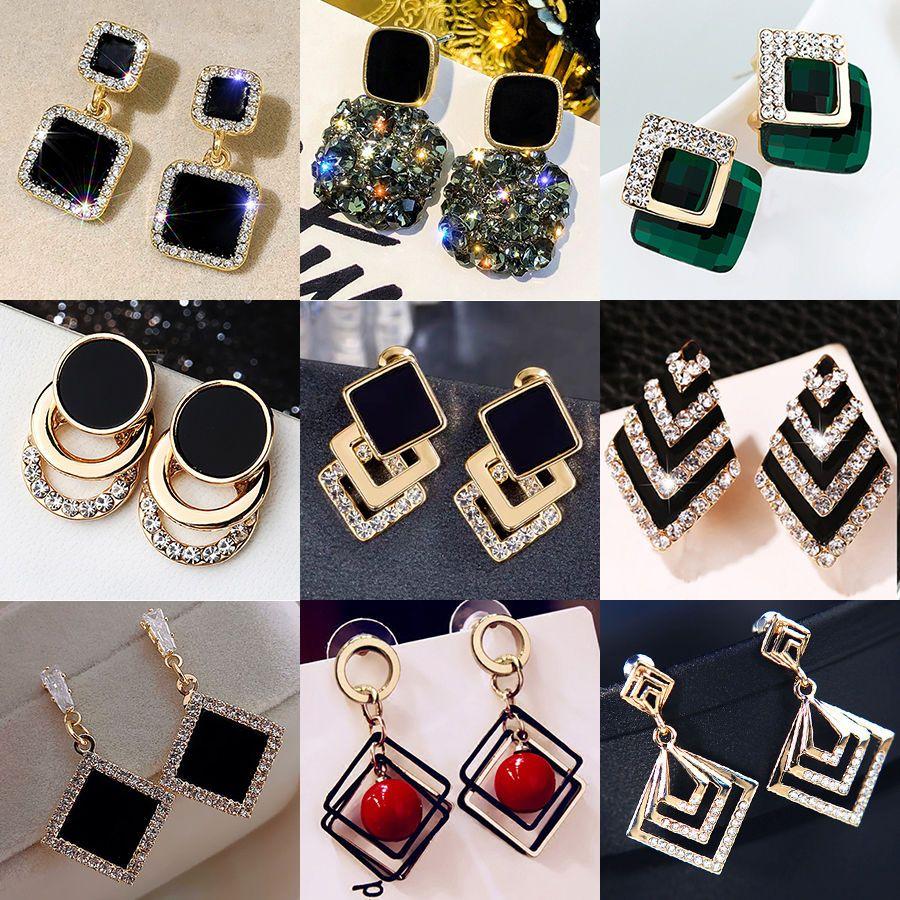 

Квадратные серьги со стразами, женские серьги, аксессуары