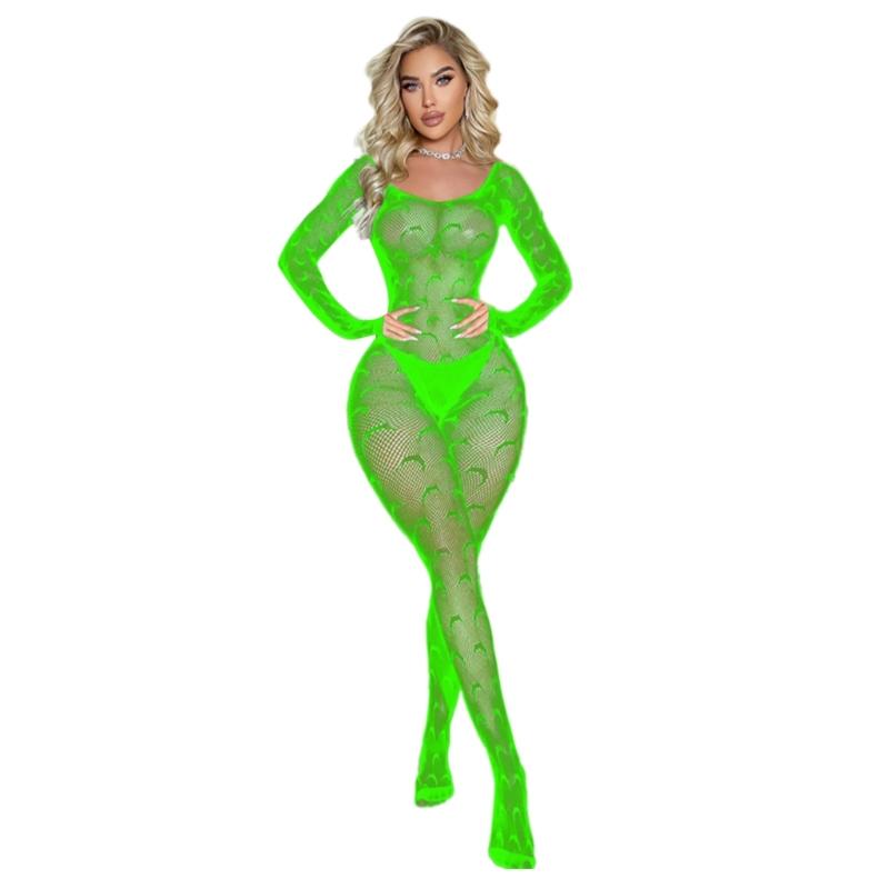 Women Fishnet Mesh Bodystocking Long Sleeve Bodysuit See Through Tights Nightwear Erotic Lingerie Crotchless Jumpsuit