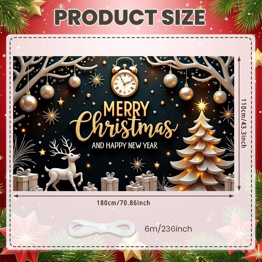 Festive Banner Clock Accent Christmas Banner Happy New Year Background Reindeer Design New Year Background For Family Reunion
