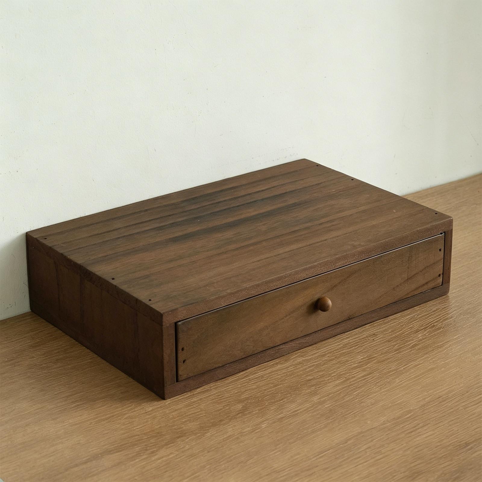 Wooden Desktop Organizer Storage Drawer, Pull Out Drawer Monitor Stand Riser, for Living Room