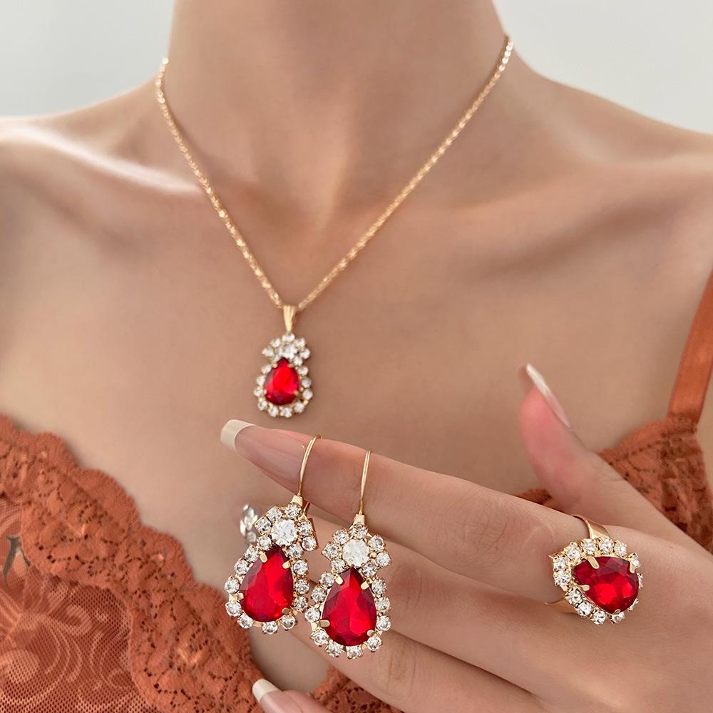 Blue Cyrstal Ring Necklace Earrings Set Wedding Jewelry Sets For Brides Pendant Earrings For Girls Women African Jewelry Sets