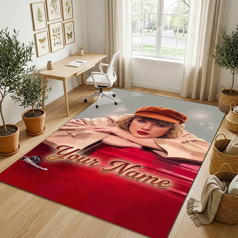 Personalized Crystal Velvet Carpet,Taylor Swift Custom Printed Name, Plush Area Rug For Home Indoor Decor