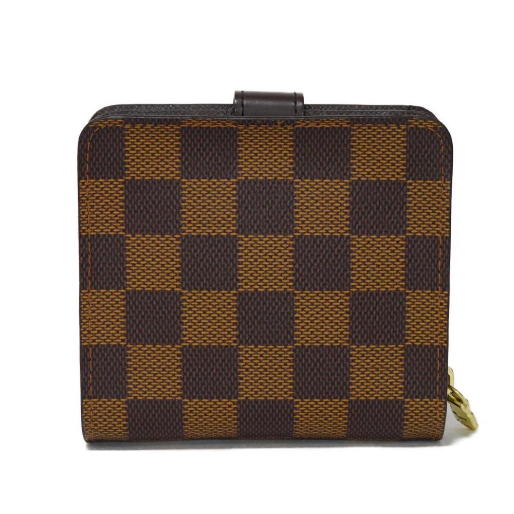 Used Damier Compact Zip Billfold Card Case with Brown Snap Button, 12564, and Coin Purse (N61668 7941 Logo) from Japan