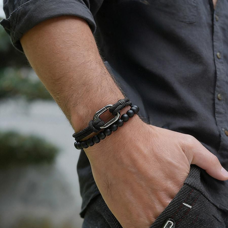 

2Pcs Fashion Men Bracelet Set 6mm Lava Tiger Eyes Onyx Stone Strand Braslet Grade A 3mm Sweat Absorbing Fabric Braslet 6 Colors