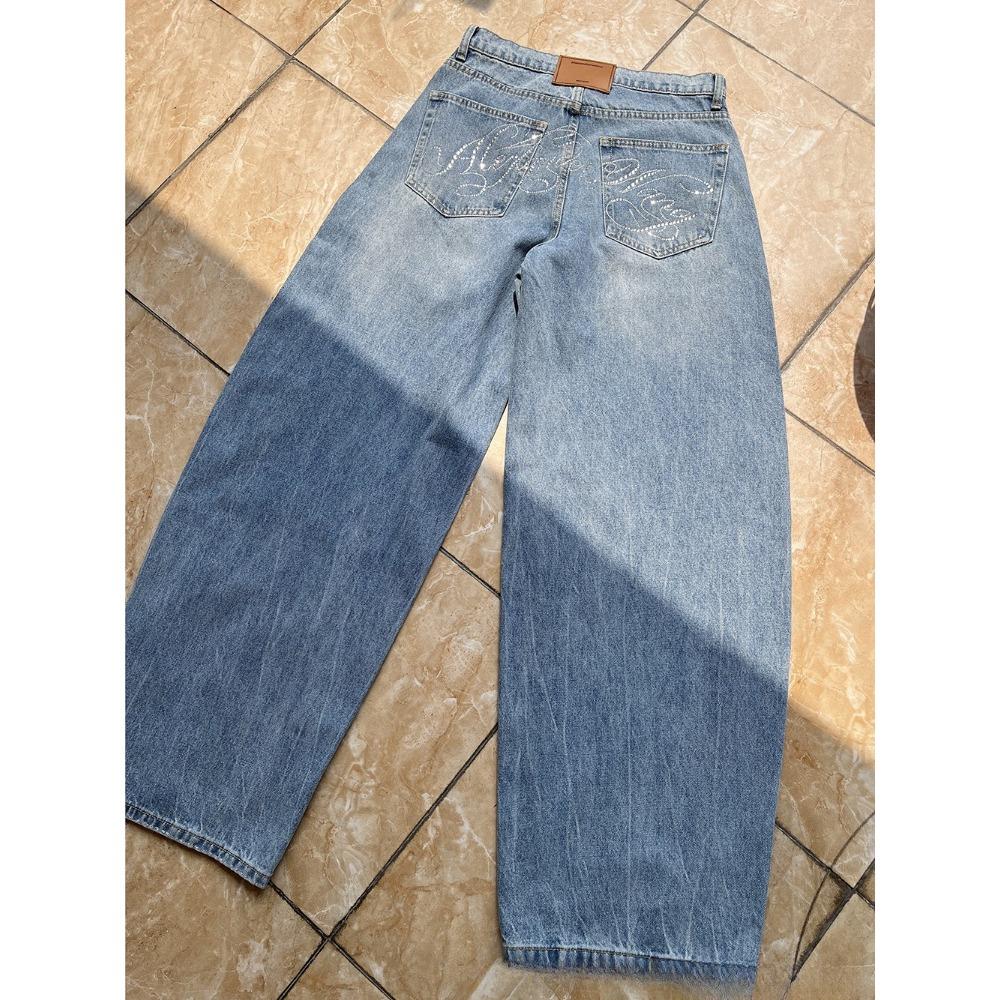 

Письмо Горячие бриллианты Высокие джинсы Waited женские Уличная мода Мешковатые джинсы Женская одежда Повседневные универсальные брюки женские M