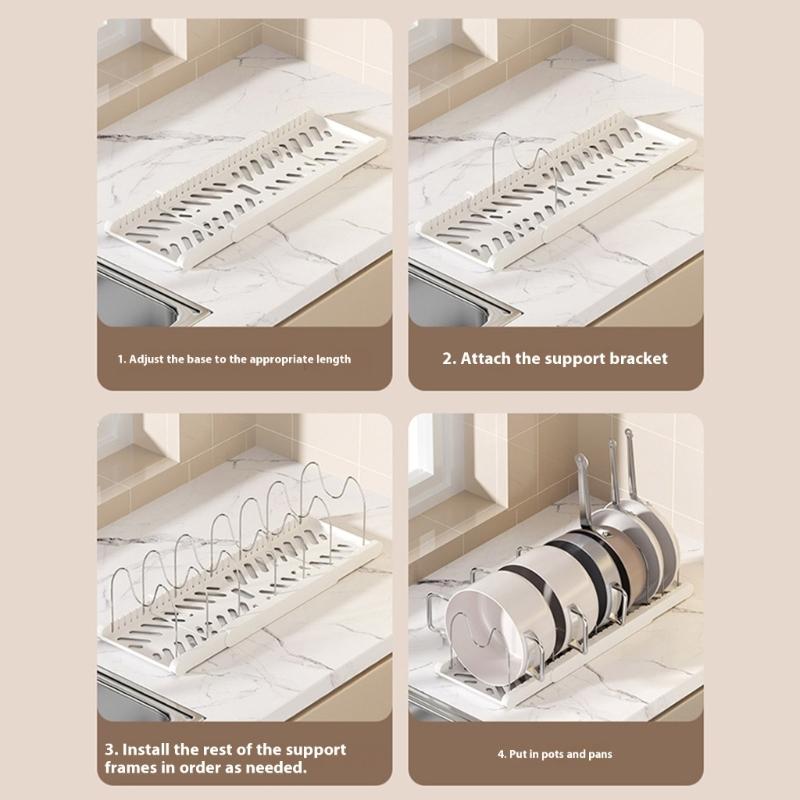 Space Saving Under Cabinet Storage Rack For Cookware Expandable Pots and Pans Organizer With Adjustable Dividers