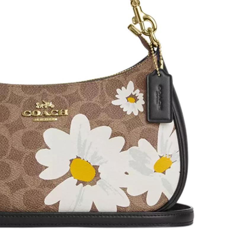 Coach Teri 24 Floral Print Logo Coated Canvas Tote Shoulder Bag Medium Women Bags Brown Gold Multicolor CZ586-IMTAM