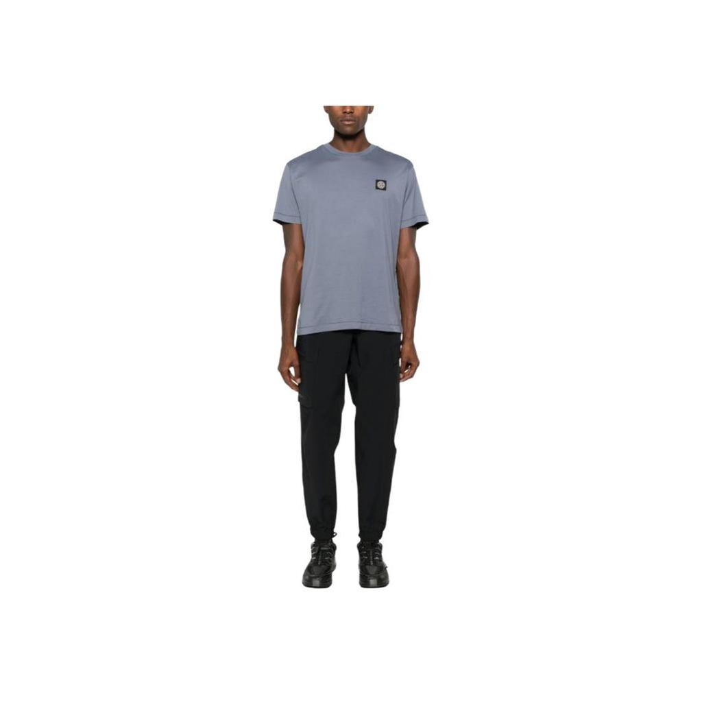 Stone Island Solid Color Crew Neck Compass Logo Short Sleeve T-Shirt Men Tops Blue 811524113-V0046